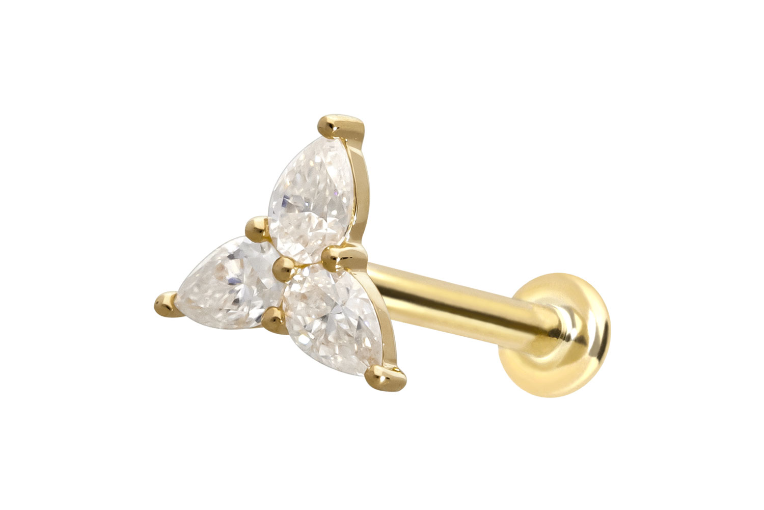 14 Karat Gold Labret Piercing mit Innengewinde MOISSANIT-BLUME